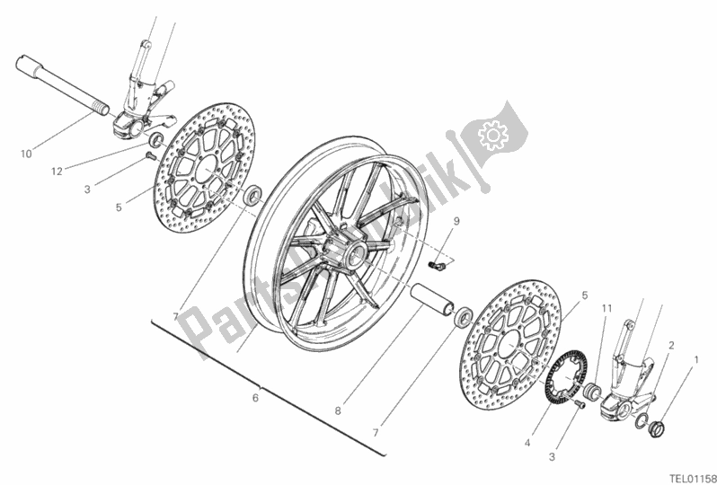 All parts for the Front Wheel of the Ducati Scrambler 1100 USA 2018